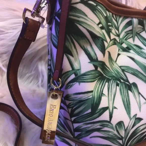 Green Leaf Print Bucket Tote Bag Bamboo Leather - Picture 5 of 8